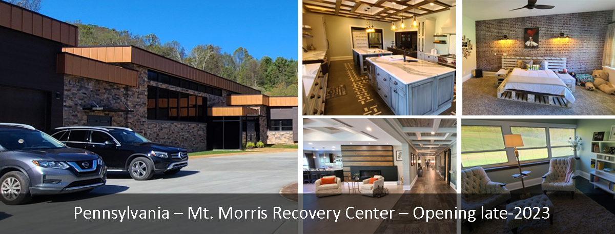 Photo of Mt. Morris Recovery Clinic.  Text on photo says Pennsylvania - Mt. Morris Recovery Center - Opening late-2023.